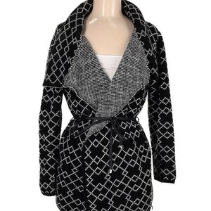 Ava Couture Belted Diamond Pattern Cardigan Sweater Jacket Women's sz M